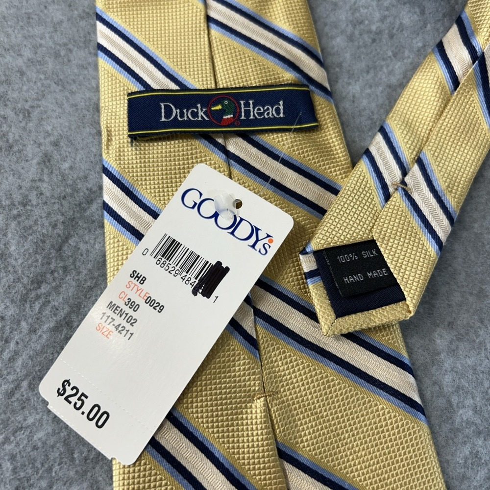 Duck Head  Mens Neck Tie Yellow Blue‎ Striped 57"x4" Business Office Classic NWT
